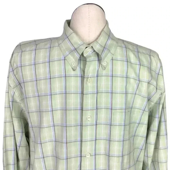Eddie Bauer Other - Eddie Bauer Men XL Plaid Poinpoint Oxford Button Down Shirt Cotton Pocket Green